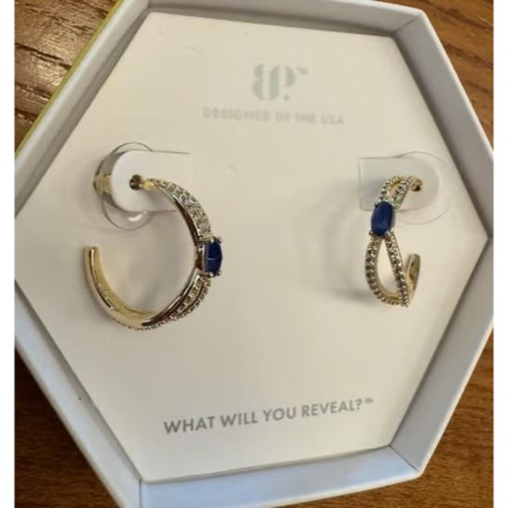 Gold sapphire BP hoops - Picture 2 of 3